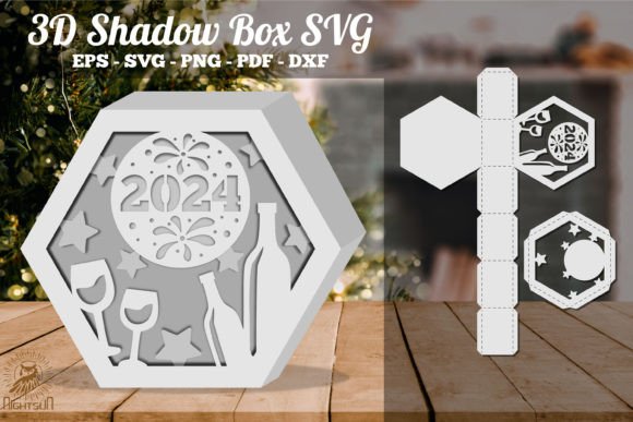 2024 New Year Hexagon Shadow Box SVG for Crafts and Graphics