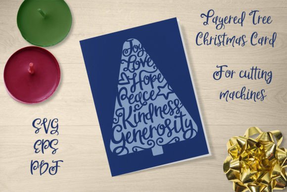Christmas Card Tree Words Layered SVG for Crafts and Graphics