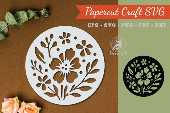 Floral Round Paper Cut SVG 4 for Crafts Graphics