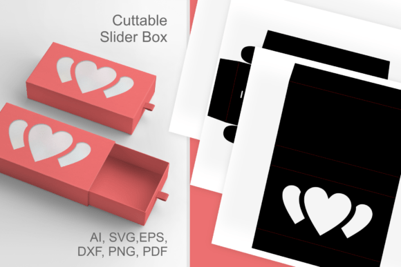 Stacked Hearts Slive N Drawer Favor Box 3D SVG Shapes